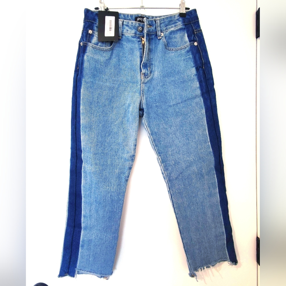 NWT Jeans NASTY GAL Slimming Contrast Side Stripe Jeans High Rise Denim (10)